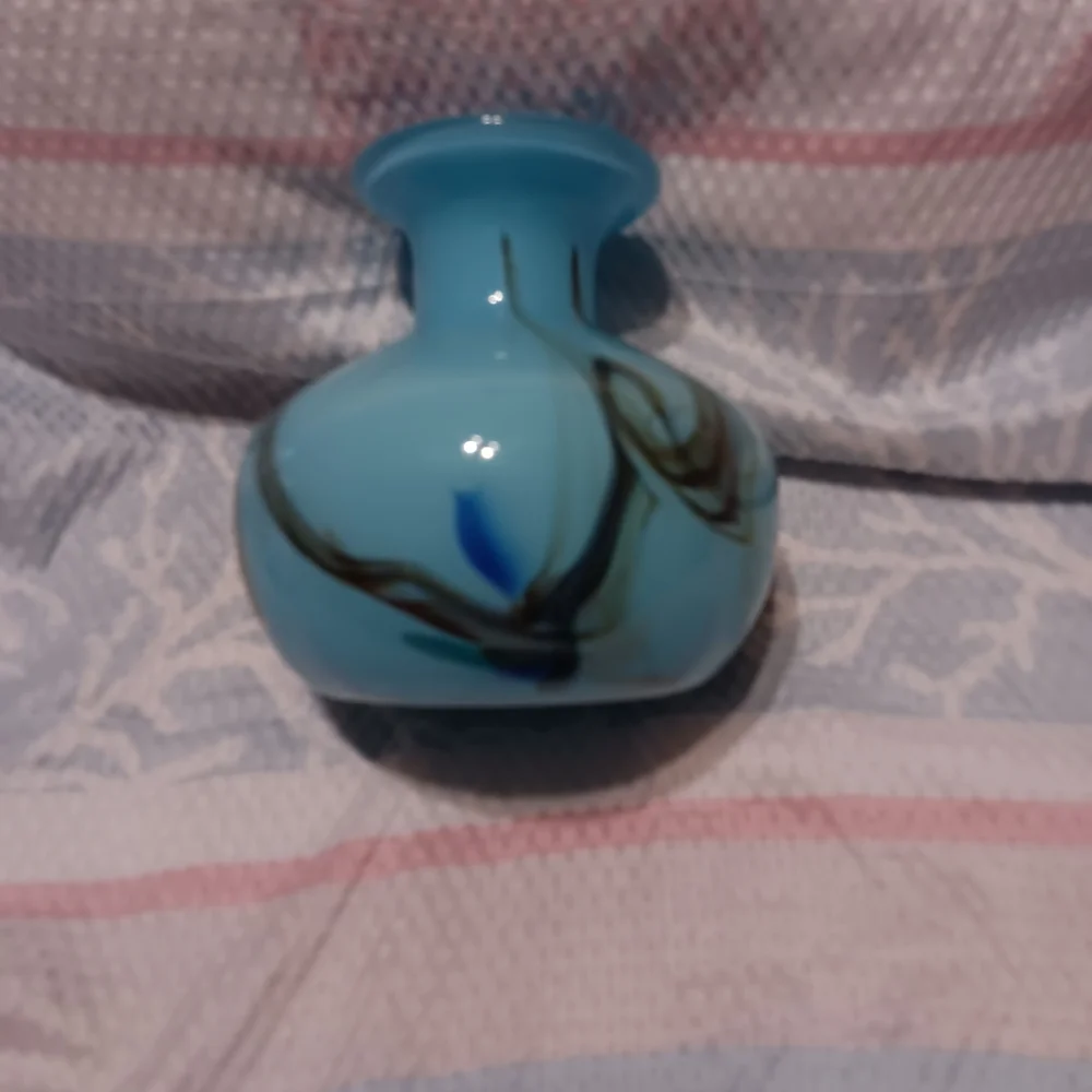 🪞Murano Blue Multicolor Art Glass Vase